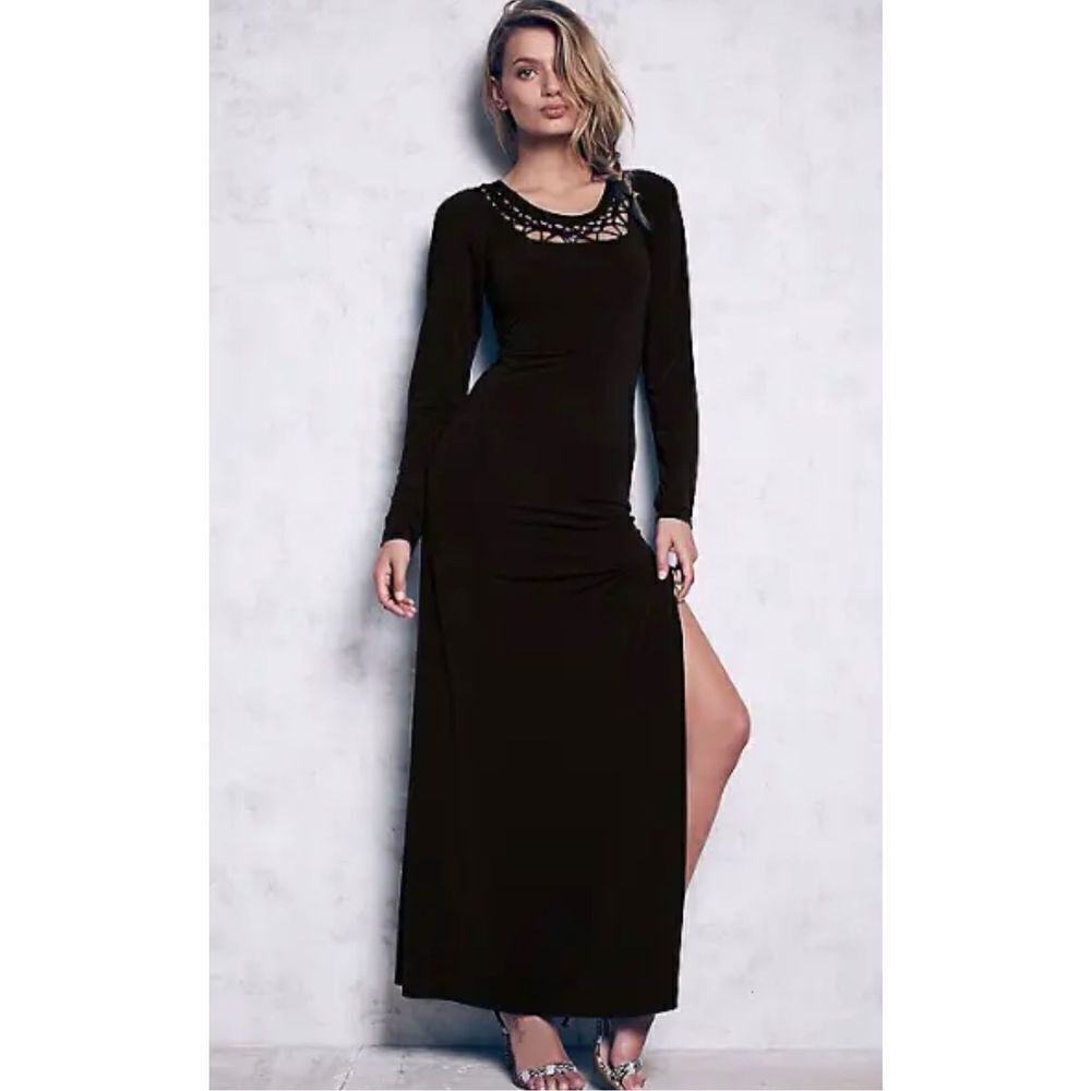 Cecilia De Bucourt x Free People Black‎ Tie Knot Lace Maxi Dress sz M
